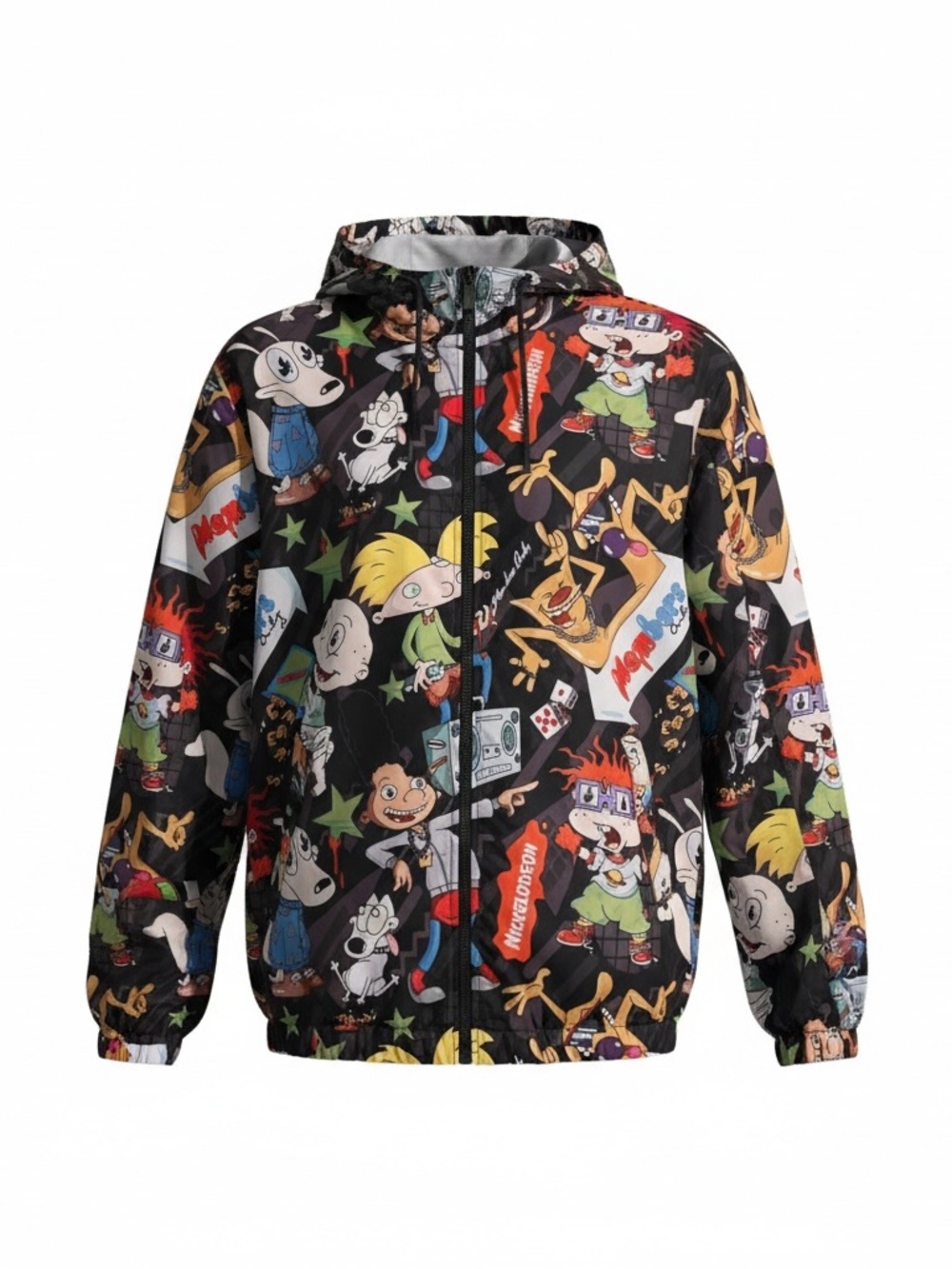 Members Only Nickelodeon Rugrats Graphic Black Multicolor Windbreaker Men’s Med